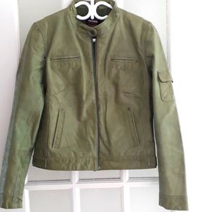 DANIER Leather Jacket In Olive Green-Size S